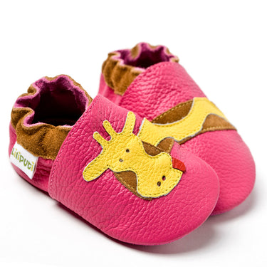 Liliputi® Krabbelschuhe Soft Baby Shoes Fuchsia Giraffe