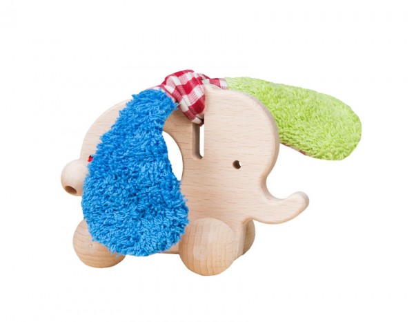 Efie Holzspielzeug Elefant mit Rollen, grün/blau