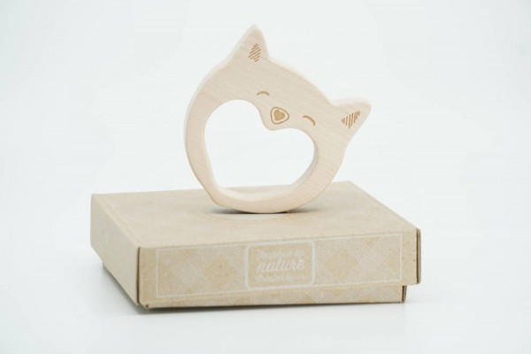 Wooden Story Beißring lachende Katze „Teethers Smily Cat“ Holz natur